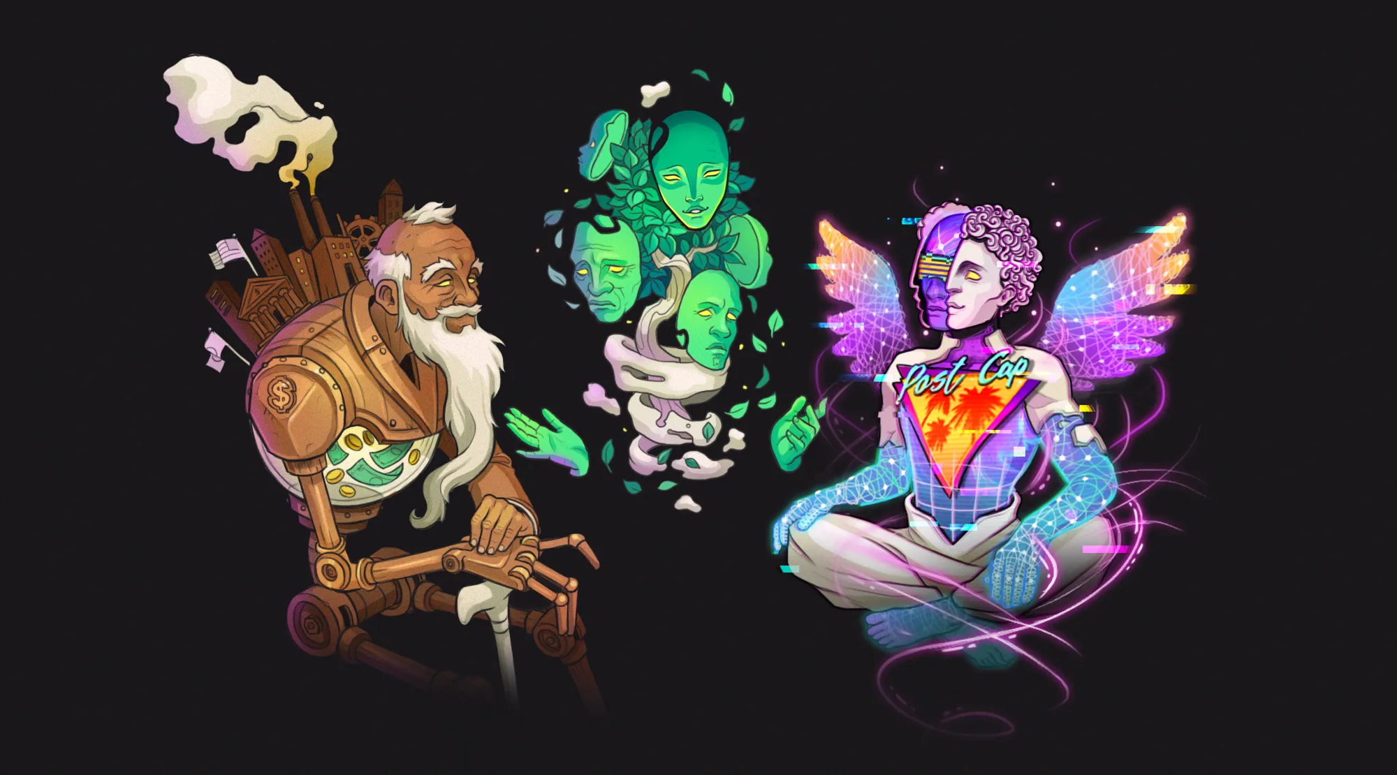 Illustration of the four characters closing the session